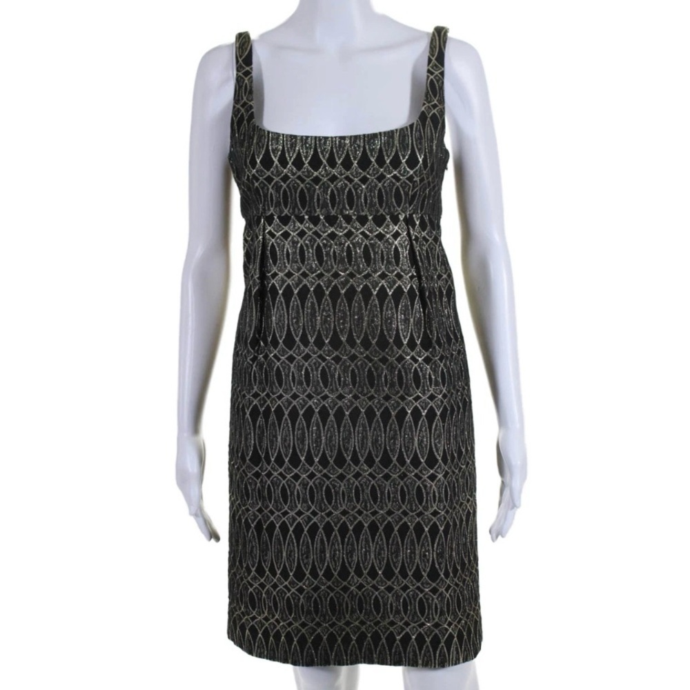 Milly of NY Vintage Cocktail Dress in Black with Metallic Gold Accents Size 6
